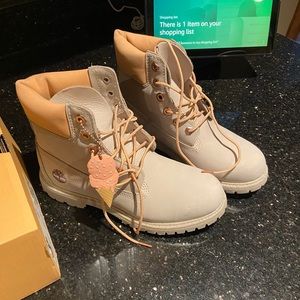 Off white eggshell and pink timberlands ice cream edition 🍦